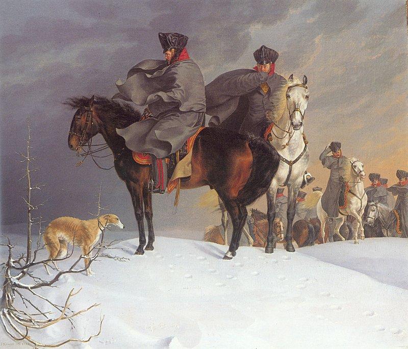 Franz Kruger Prussian Cavalry Outpost in the Snow Germany oil painting art